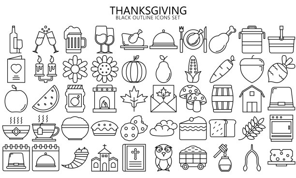 感恩节大纲图标集图片下载