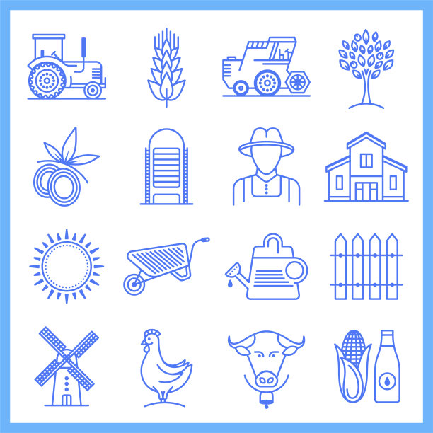 有机农业和可持续农业蓝图风格矢量图标集图片下载