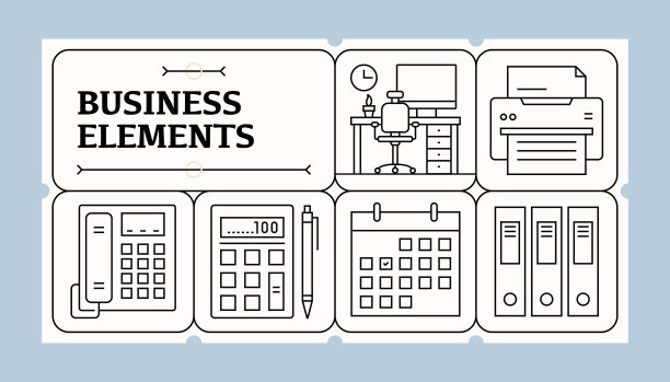 业务元素线图标集和横幅设计图片下载