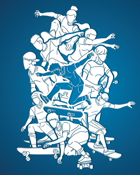 一群玩滑板的人一起玩滑板图片下载