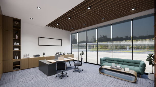 室内空的现代阁楼办公室开放的空间现代办公室镜头。现代开放概念大堂和接待区会议室设计。3 d渲染。图片下载