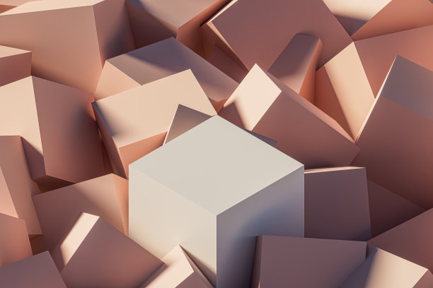 三维呈现方形白色基座在混乱的盒子背景图片下载