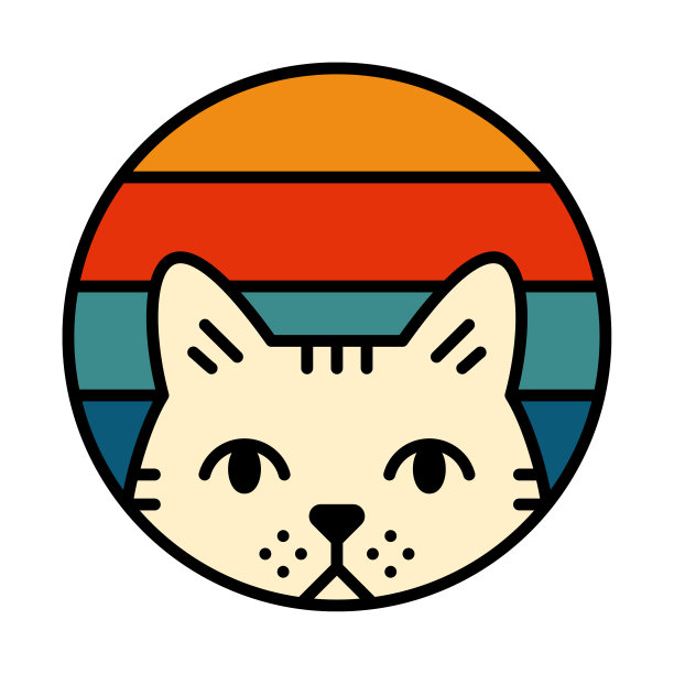 复古风格，偷窥猫，圆形标志图片下载