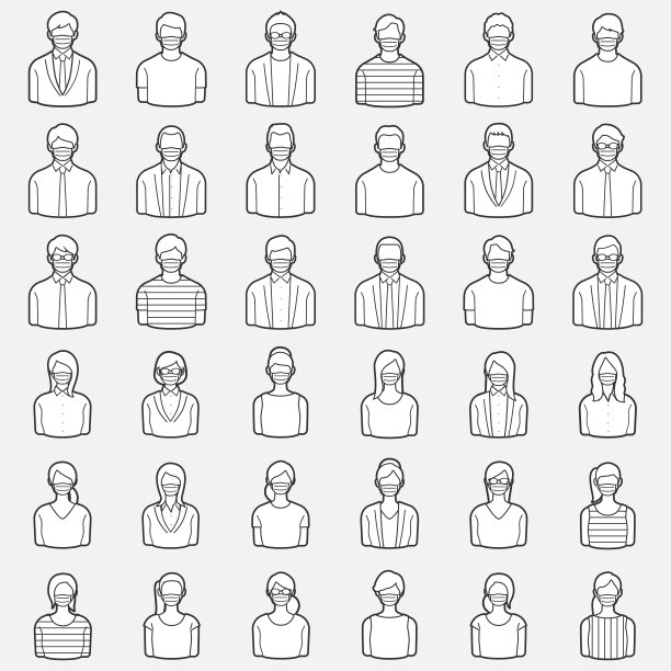 一组带着医用面具的化身。图片下载