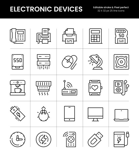 电子设备可编辑的描边线图标图片下载