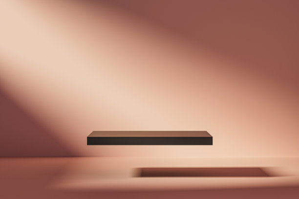 三维展示台座或讲台在粉红色的房间被阳光照亮图片下载