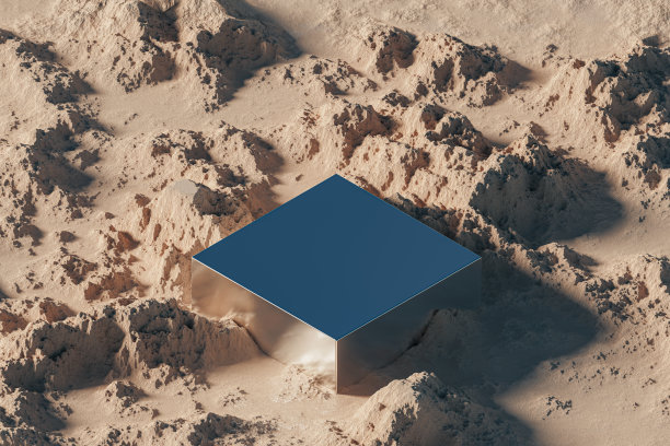 3d呈现在岩石景观背景上的方形金属基座图片下载