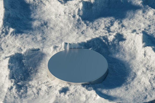 等距三维展示基座由冰岩背景上的金属制成图片下载