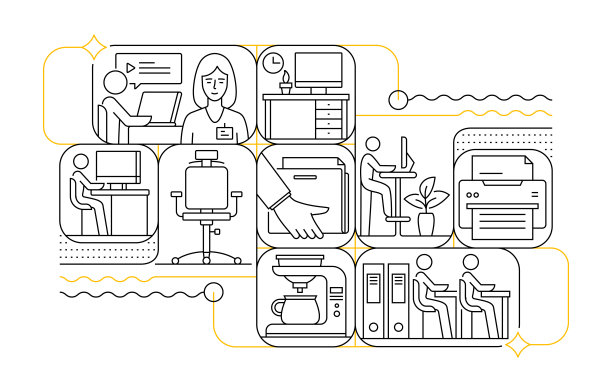办公室线路图标设置和横幅设计图片下载