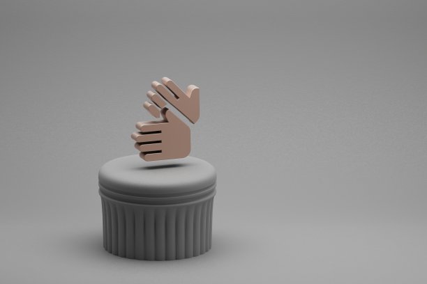 美丽的抽象插图，手语符号图标在一栏和美妙的背景。3 d渲染插图。背景图案设计。图片下载