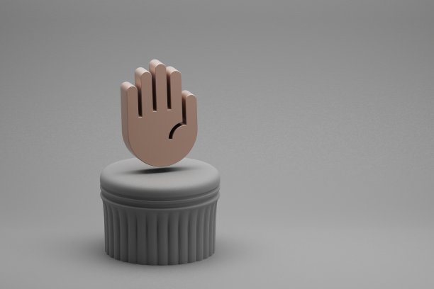 美丽的抽象插图手符号图标在一个柱和美妙的背景。3 d渲染插图。背景图案设计。图片下载