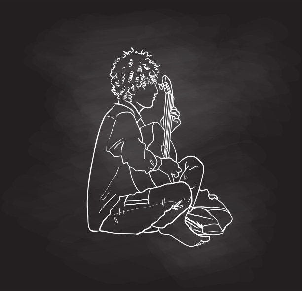 赤脚演奏的街头吉他手黑板图片下载