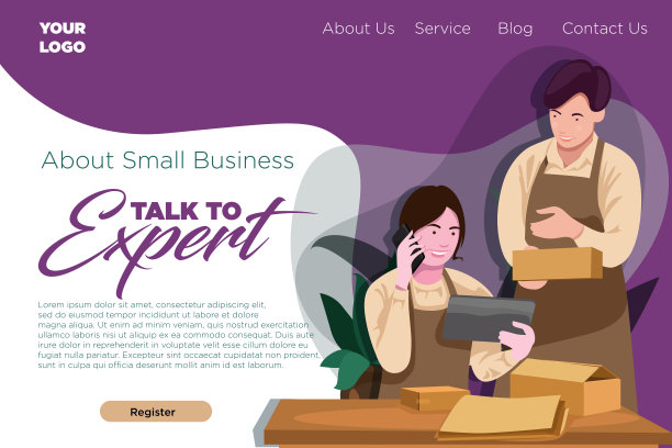 美丽的登陆页面模拟，年轻的商业夫妇在办公室工作图片下载