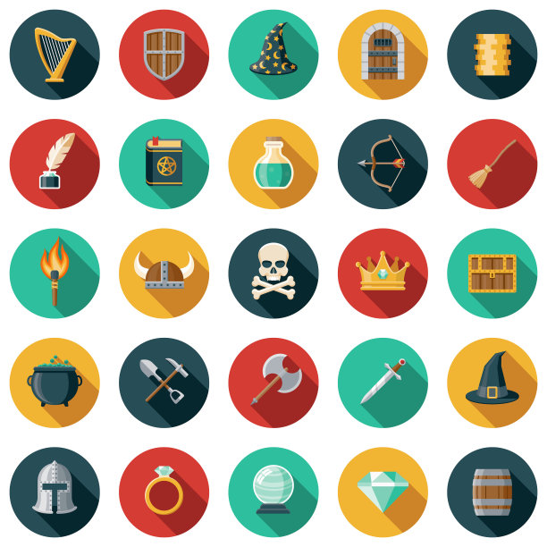 幻想平面设计图标设置侧影图片下载