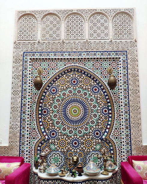 摩洛哥马赛克，喷泉图片下载