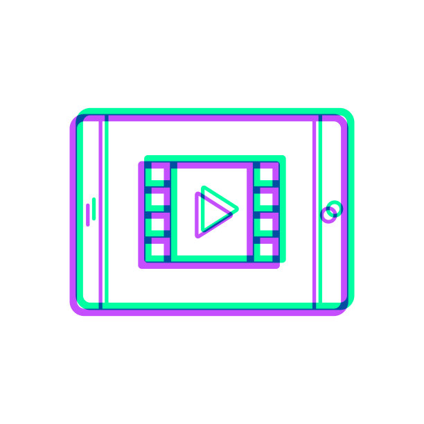 在平板电脑上观看视频。图标与两种颜色叠加在白色背景上图片下载