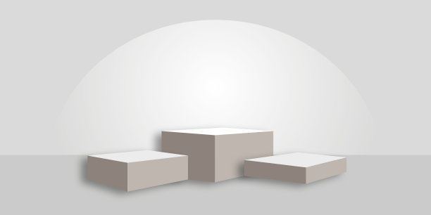 灰色领奖台，白色背景上有灯光。展示化妆品的几何平台。图片下载