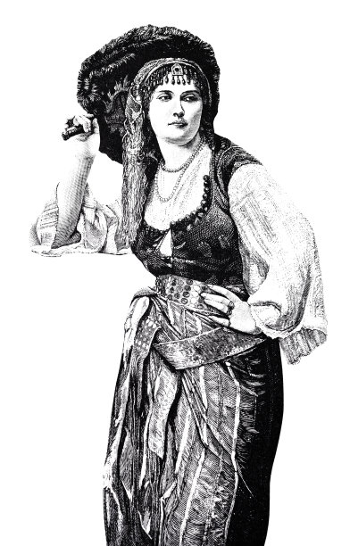 年轻的东方女子，手放在臀部，长发，看向一边，白色背景图片下载