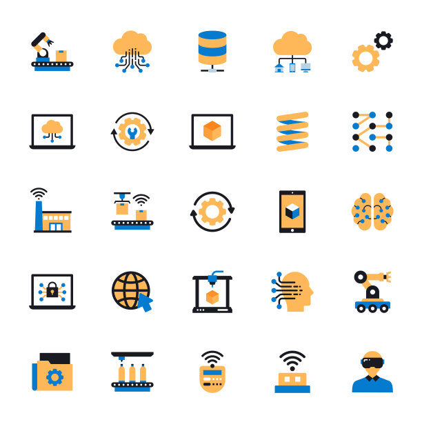 工业4.0相关扁平风格图标矢量符号插图图片下载