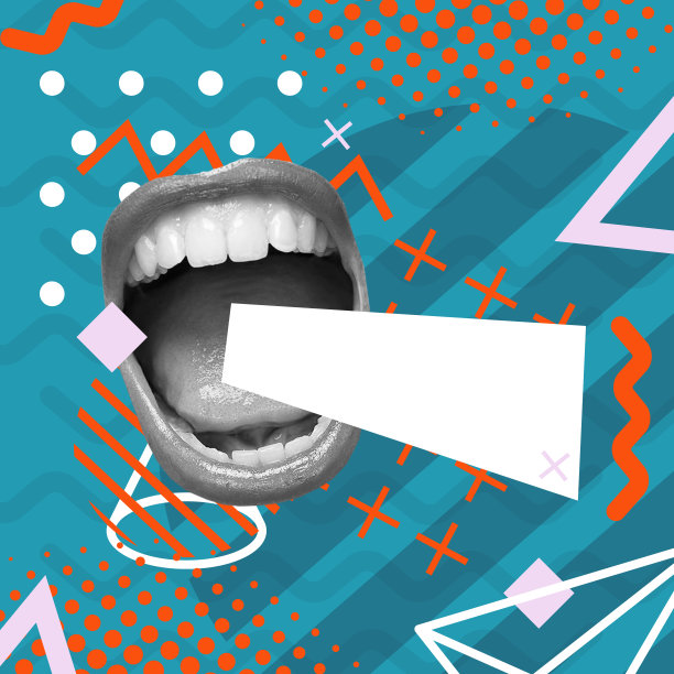 带有信息的尖叫嘴拼贴。图片下载