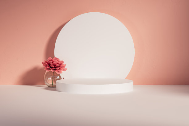 3d演示基座与花瓶和粉红色的背景花图片下载