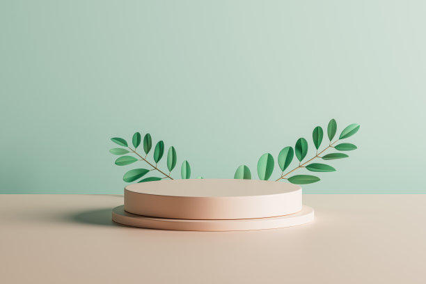 3d演示基座与分支与树叶和背景镜子图片下载