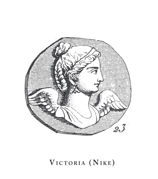 维多利亚(耐克)，传奇场景和人物从希腊和罗马神话雕刻古董插图，出版1851年图片下载