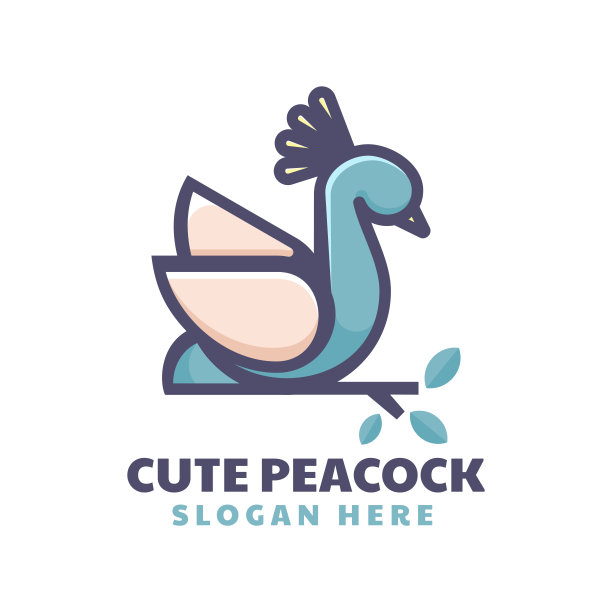 矢量插图孔雀简单的吉祥物风格。图片下载