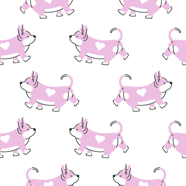无缝图案与可爱的卡通柯基狗。动物重复背景。织物手绘设计。矢量图图片下载