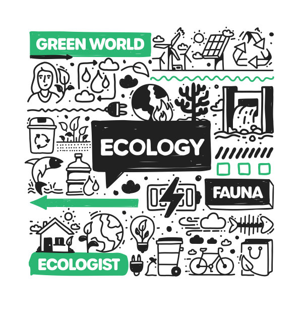 生态对象与要素。矢量涂鸦插图收集。手绘图标集或横幅模板图片下载