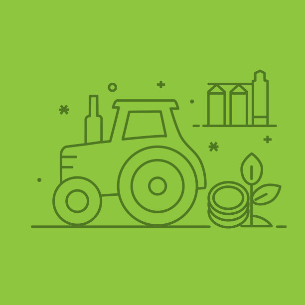 现代农场和农业图标概念拖拉机与经济作物和粮食升降机彩色细线风格-可编辑的stroke图片下载