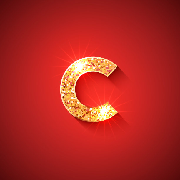 发光的金色字母c在红色的背景图片下载