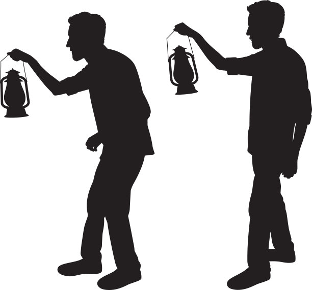 男人拿着灯笼的剪影图片下载