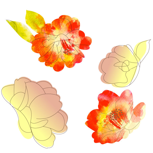 花线作品，绘图，涂鸦集。黄色和橙色渐变水彩画图片下载