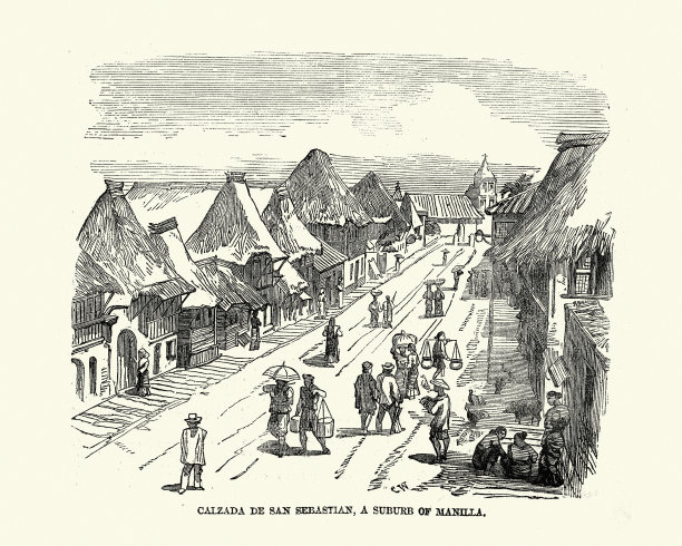 Calzada de San Sebastian，菲律宾马尼拉，19世纪50年代图片下载