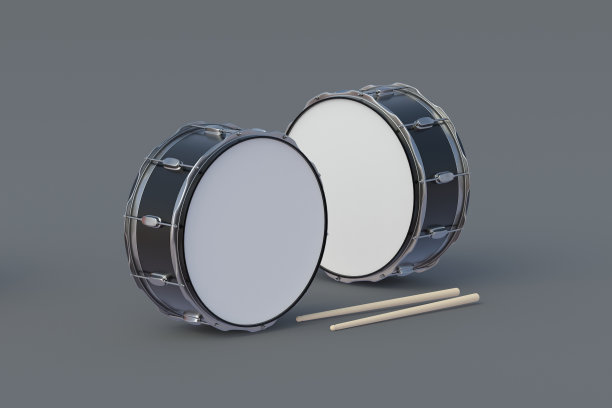 灰色背景上的两个鼓槌。打击乐器。三维渲染图片下载