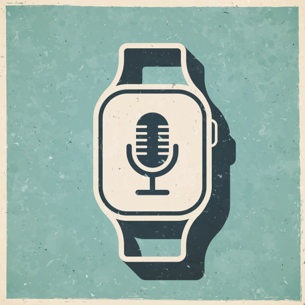 带麦克风的智能手表。图标复古复古风格-旧纹理纸图片下载