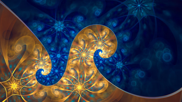 灵性或庆典概念。抽象分形艺术的无限螺旋。金色和蓝色。图片下载