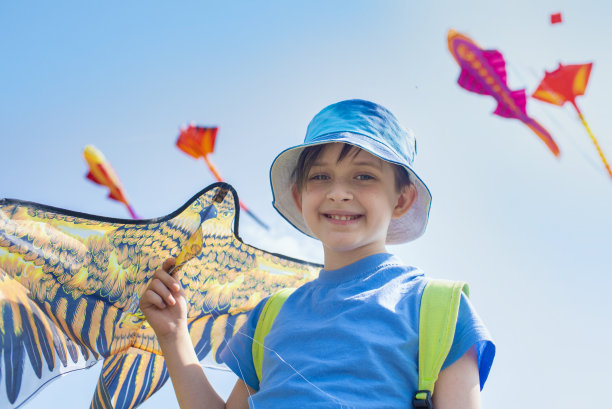 男孩在夏天放风筝图片下载