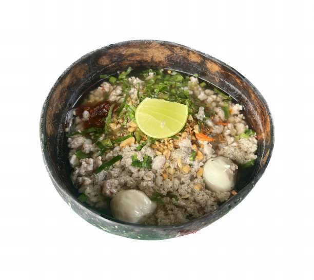 一碗食物的照片上面有一片酸橙片，还有一碗米饭、肉和蔬菜的食物。图片下载