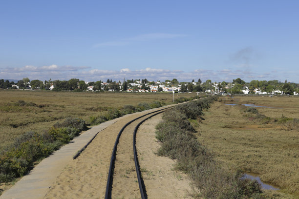 前往塔维拉海滩的旅游列车的火车轨道图片下载