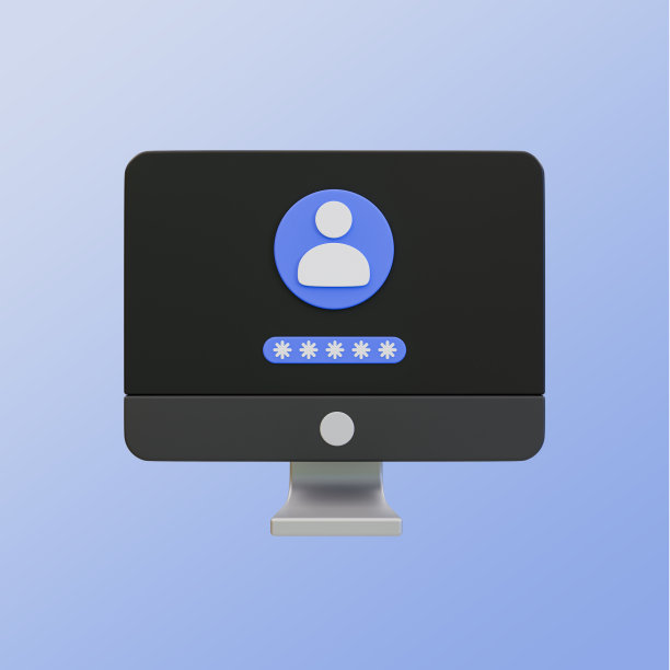 3d最小安全系统。用户身份验证。身份验证。PC屏幕带有登录屏幕。3 d演示。图片下载