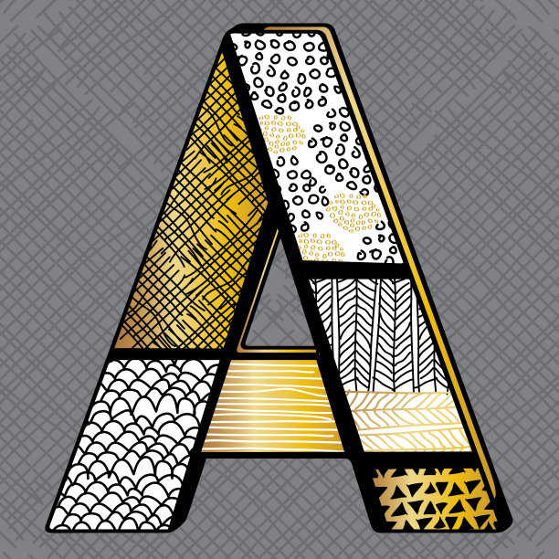 金色和黑色缠结涂鸦艺术素描画字母A图片下载