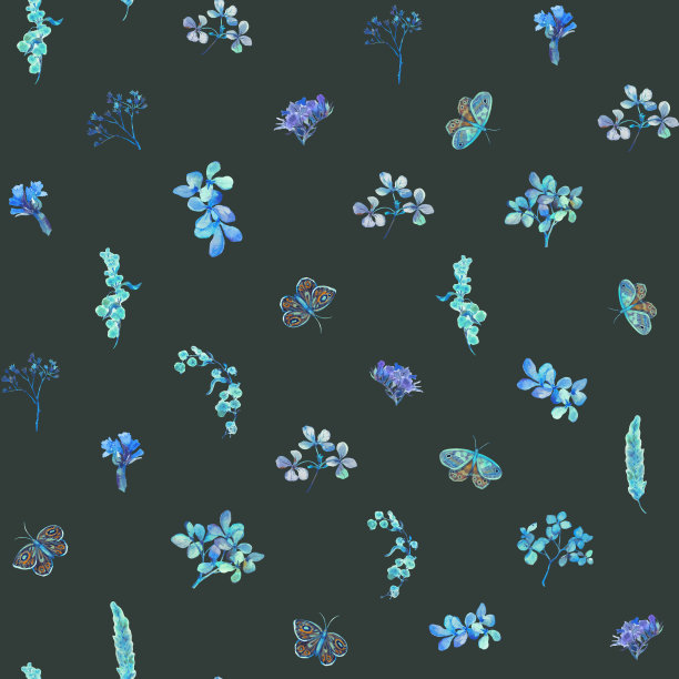 碎花菱形印花。花卉无缝图案与干花和蝴蝶手绘水彩。水彩印花壁纸，织物与野花和草药图片下载