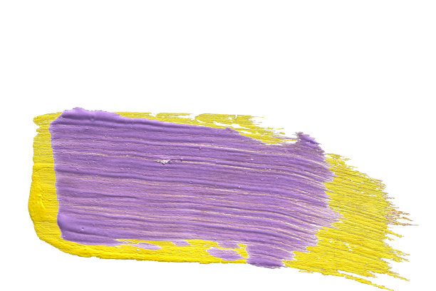 紫色和黄色的油漆笔触孤立在白色的背景上，图片下载