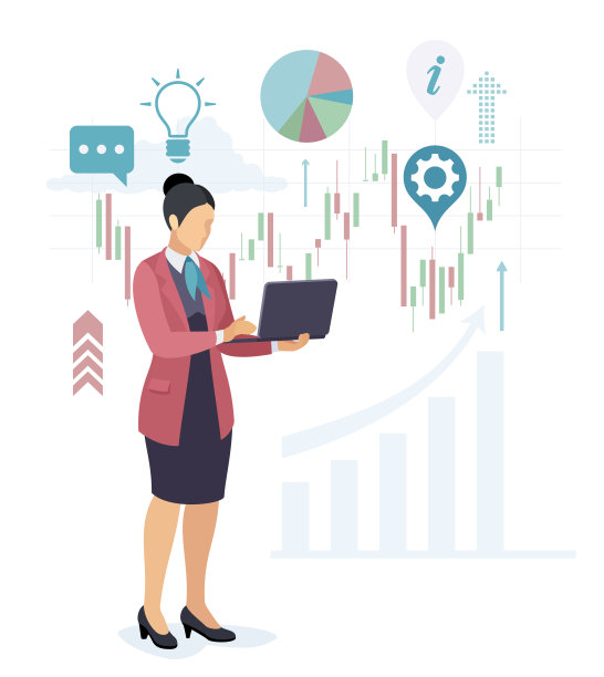 商人的性格。交易员在笔记本电脑上工作。金融分析师。图片下载