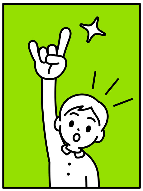 一个男孩举起右手，做出“You Rock!”的手势，看着观众，极简风格，黑白轮廓图片下载