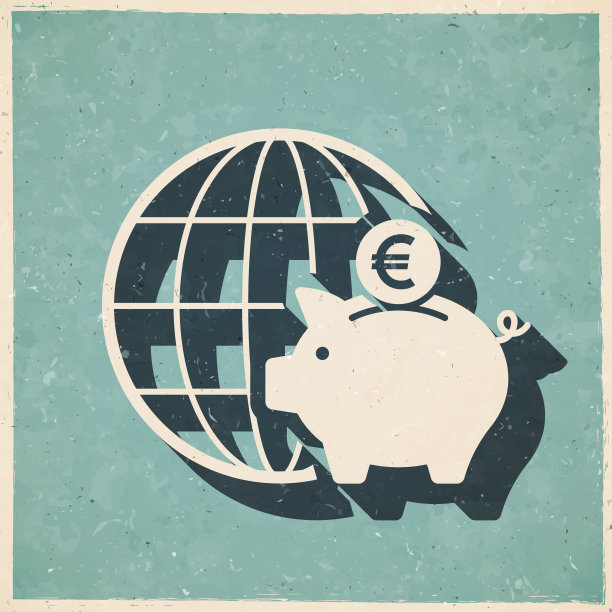 全球欧元储蓄。图标复古复古风格-旧纹理纸图片下载