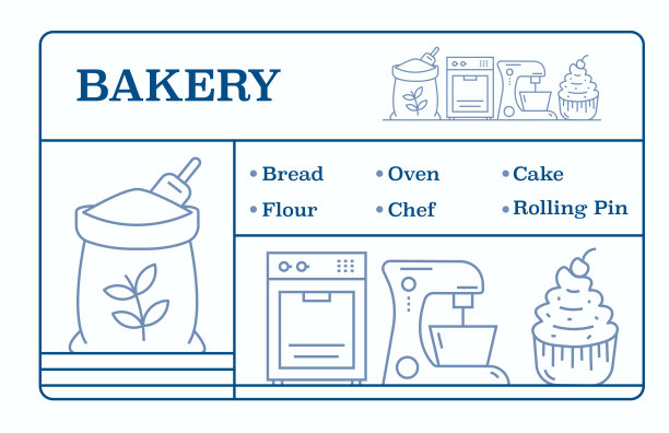面包店线图标集和横幅设计图片下载