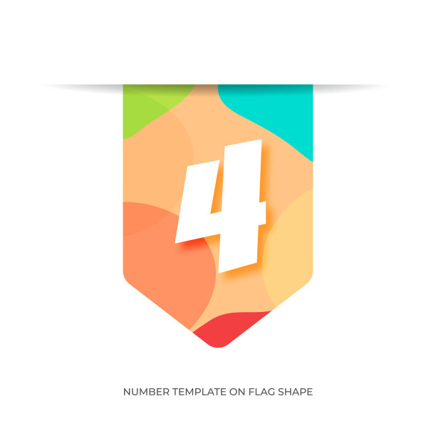 摘要4号模板上的旗帜形状。周年纪念数字模板隔离，周年纪念图标标签，周年纪念符号矢量股票插图图片下载